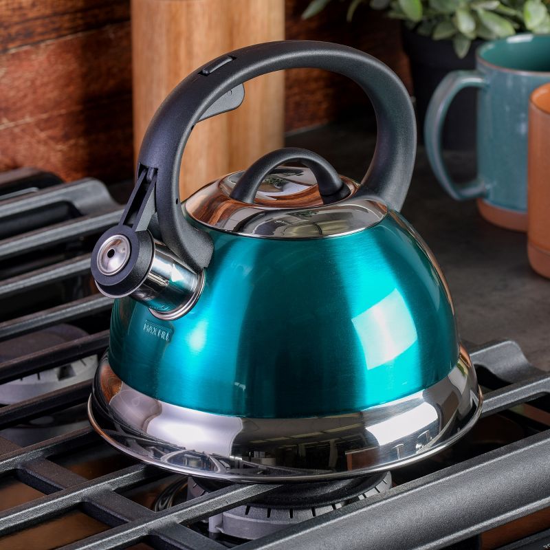 Mr. Coffee Flintshire 1.75 Quart Whistling Stovetop Tea Kettle in Turquoise, 3 of 9
