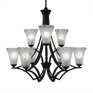 Toltec Lighting Zilo 9 - Light Chandelier in  Matte Black with 5.5" Fluted Frosted Crystal Shade - 1 of 1