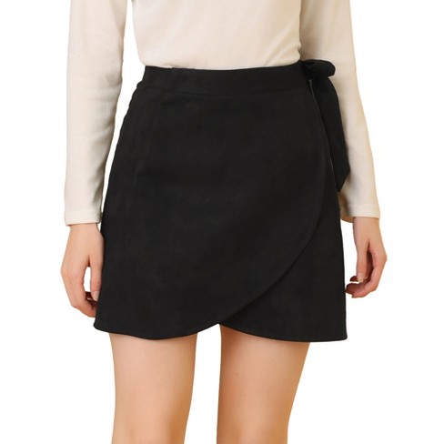 Allegra K Women's Faux Suede Tie Waisted A-line Wrap Mini Short Skirt Black  X-small : Target