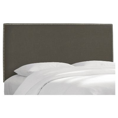 California King Arcadia Nailbutton Headboard Linen Slate with Pewter Nail Buttons - Skyline Furniture