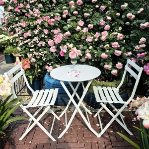 3 Piece Patio Bistro Set of Foldable Round Table and Chairs - 1 of 4