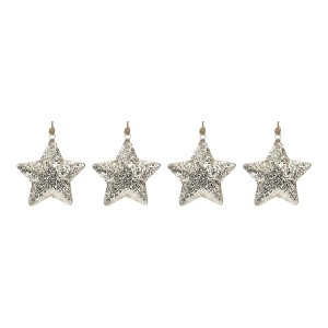Star Ornament Set – Iron with Silver Mosaic – 6.5" Holiday Decor, Set of 4 – By Melrose - 1 of 3