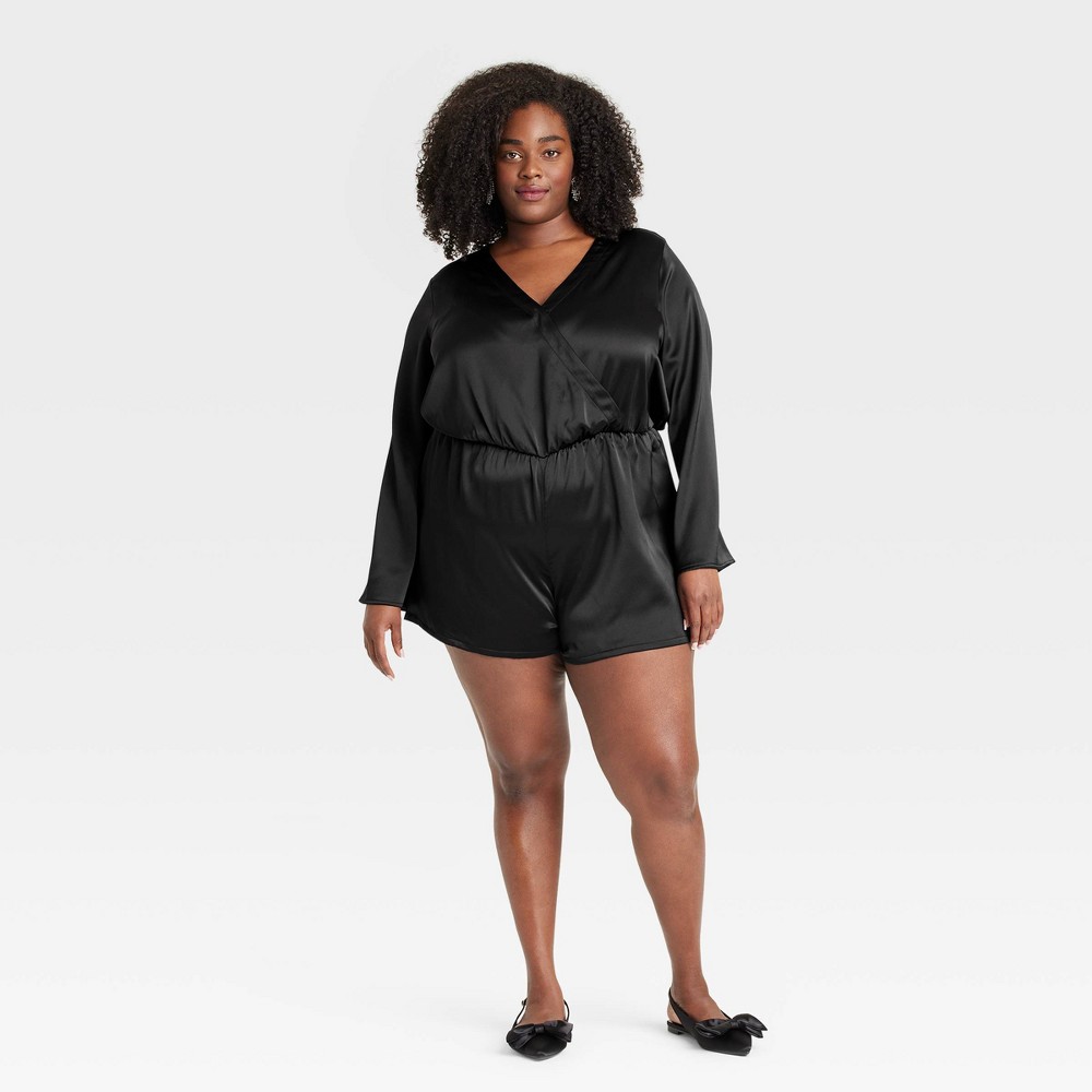 Women's Long Sleeve Mini Romper - A New Day™ Black 1X