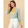 Allegra K Women's Boho Floral Printed Shirts V Neck Pussybow Blouse Top - 3 of 4