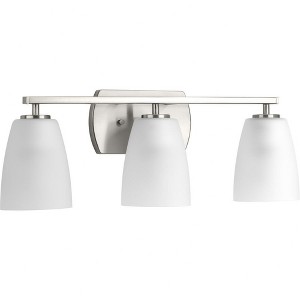 Progress Lighting Leap Collection 3-Light Bath Vanity in Brushed Nickel with Tapered Etched Glass Shades - 1 of 2