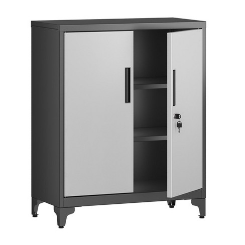 Sterilite Adjustable 4-Shelf Gray Storage Cabinet with Doors