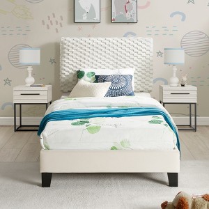 TiramisuBest Walnut 3-Piece Rubberwood Bedroom Set, Platform Bed with Two Nightstands, Queen - 1 of 4