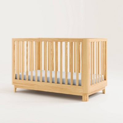 Natural Pine 3-in-1 Convertible Baby Crib with Rounded Posts