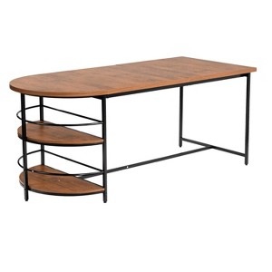 FurnitureR Dining Table 3-Tiers Wooden with 2 Storage Shelf for Dining Room Kitchen, Sturdy Black Metal Frame, Rectangular, Brown - 1 of 4