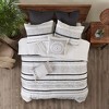 Gulches Series White Black Contemporary Boho Stripe Print Cotton Percale with Polyester Fill King Cal King 3 Piece Comforter Set with Trims Blanket - 3 of 4
