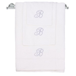 BC BARE COTTON Monogrammed Towel Set, Personalized Gift, Set of 3 - White - Silver Script - 1 of 4