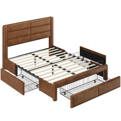 Yaheetech Upholstered Bed Frame with 3 Storage Drawers and Built-In USB Ports