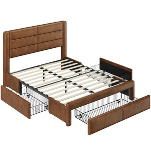 Yaheetech Upholstered Bed Frame with 3 Storage Drawers and Built-In USB Ports - 1 of 4