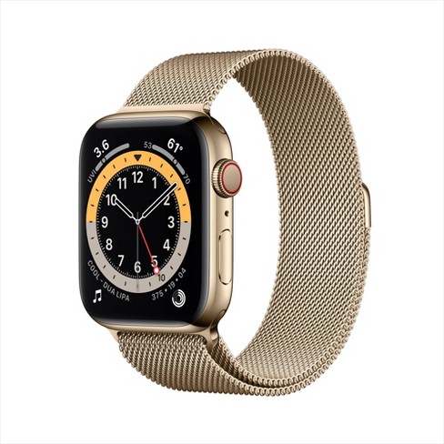 Apple Watch Series 6 Gps + Cellular, 44mm Stainless Steel With Gold Milanese Loop : Target