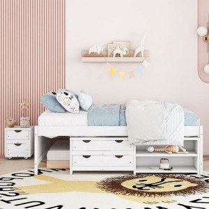 Full Platform Frame With Nightstand, 2 Built-in Drawers, Trundle, Shelves, Storage Box Full Size Bed Frame For Bedroom, Guest Room - 1 of 4