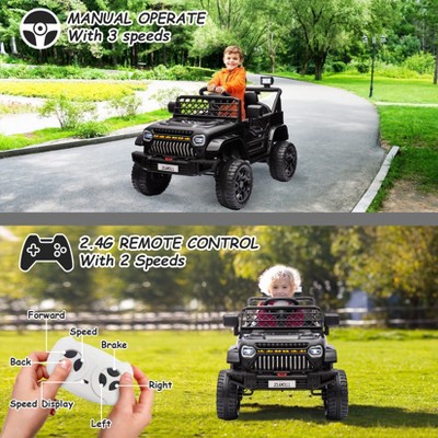 Black 12V Kids Ride-On Truck with LED Lights and Music