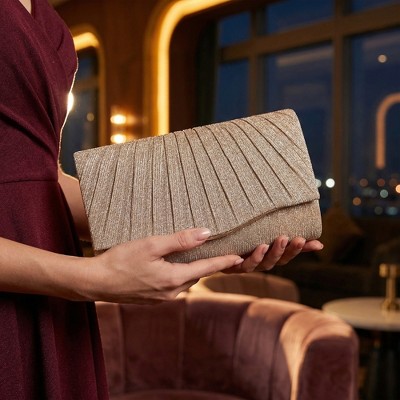 INSPIRE CHIC Pleated Clutch Purses for Women Sparkly Evening Bag Envelope Party Handbag with Chain 7.9*1.9*4.7 inches Gold — фото 2