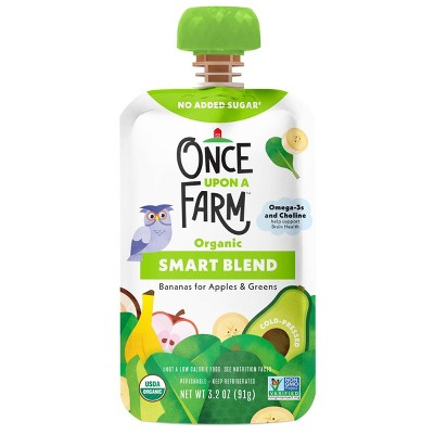 Once Upon a Farm Smart Blend Bananas for Apples & Greens Organic Snack Pouch - 3.5oz