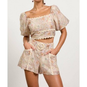 Women's Paisley Puff Sleeve Crop Top - SKIES ARE BLUE - 1 of 4