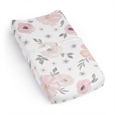 Sweet Jojo Designs Girl Changing Pad Sheet Watercolor Floral Pink And ...