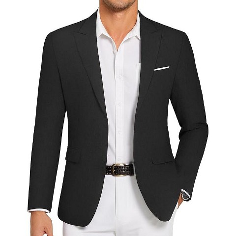 COOFANDY Mens Blazer Casual Two Buttons Sport Coat Slim Fit Lightweight Suit Jackets Black M