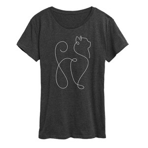 Women's - Instant Message - White Line Cat Doodle Short Sleeve Graphic T-Shirt - 1 of 4