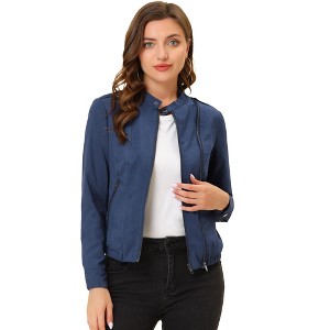 INSPIRE CHIC Women's Stand Collar Zip Up Biker Lightweight Moto Jacket - 1 of 4