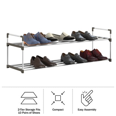 White 2-Tier Plastic Shoe Rack for 10 Pairs