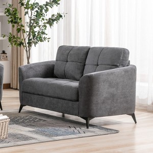 APRILSOUL Callie Loveseat, Gray Woven Fabric, Tufted Cushion, Pocket Coils, Black Metal Legs - 1 of 4