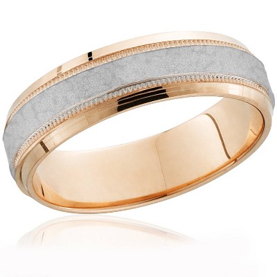 Pompeii3 14k Rose Gold & Platinum Two Tone Hammered Mens Wedding Band Comfort Fit