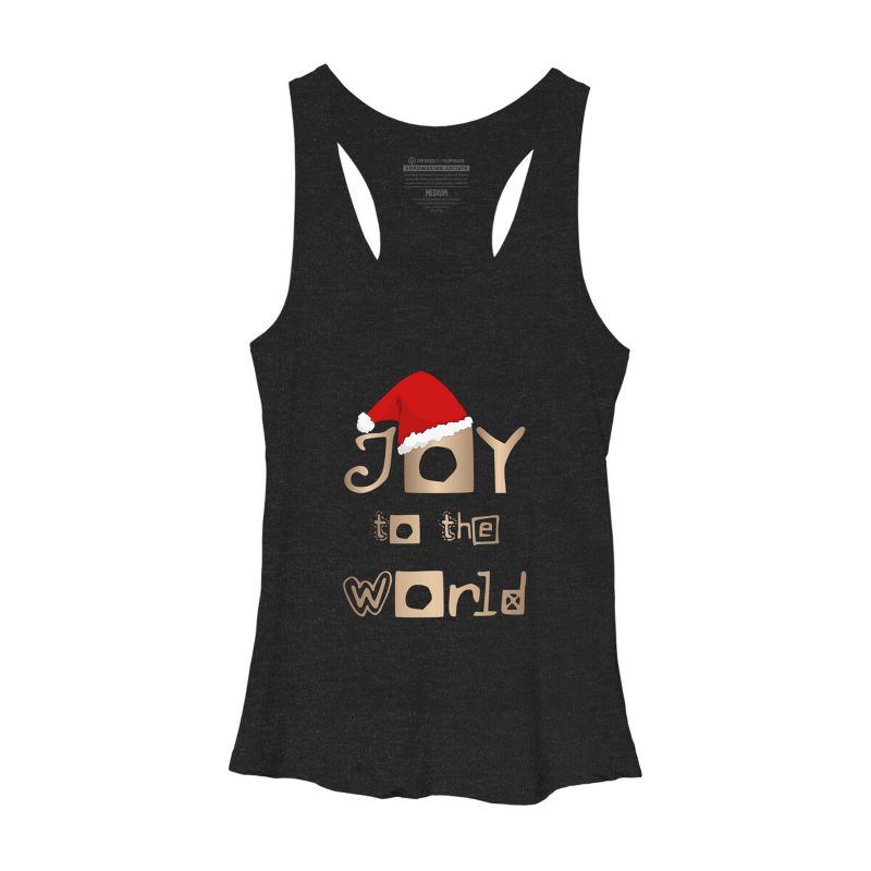 Women's Design By Humans Christmas Design - Joy to the World in Gold Design and Red By SimplyDesign Racerback Tank Top, 1 of 4