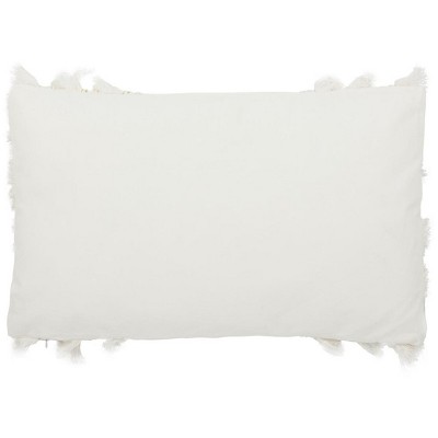 Cream Frayed Bohemian Lumbar Decorative Pillow 12" x 20"