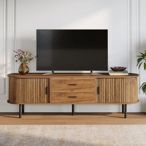 Hommoo TV Console with Storage and Sliding Tambour Door Brown - 1 of 4