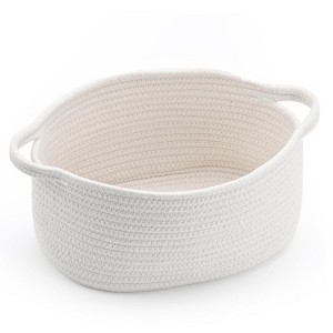 Itopfox Cute Woven Storage Basket with Handle, Gift-Ready Decorative Organizer for Baby Shower, Birthday, Raffle, Nursery, Home Storage - 1 of 4