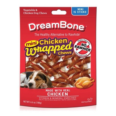 DreamBone Rawhide Free Dog Chews Mini Real Chicken Wrapped Sticks Chews Dog Treats - 15pk