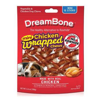 DreamBone Rawhide Free Dog Chews Mini Real Chicken Wrapped Sticks with Vegetable Chews Dog Treats - 15pk
