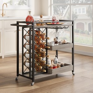 Whizmax Bar Cart, 3 Tier Bar Carts for The Home, Rolling Bar Cart with Wheels, Drink Cart with Wine Rack & Wine Glass Holder Up to 24 for Kitchen - 1 of 4