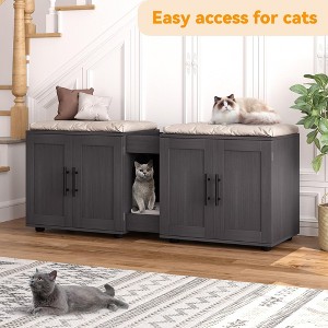 55" Cat Litter Box Enclosure Furniture, 3-in-1 Hidden Litter Cabinet with Barn Doors & Double Rooms for 2 Cats, Wooden Pet Furniture , Brown - 1 of 4