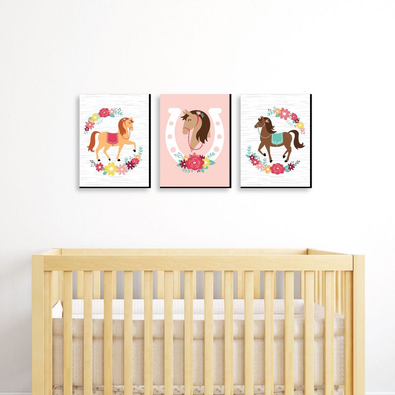 Big Dot of Happiness Run Wild Horses - Floral Pony Nursery Wall Art and Kids Room Decor - 7.5 x 10 inches - Set of 3 Prints, 2 of 8