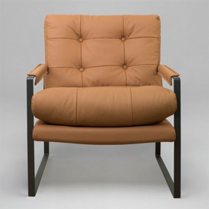 Art Leon Genuine Leather Accent Chair with Tufted Seat and Back - 1 of 3