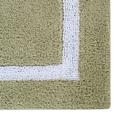 Sage and White Cotton Reversible Bath Rug, 24" x 40"