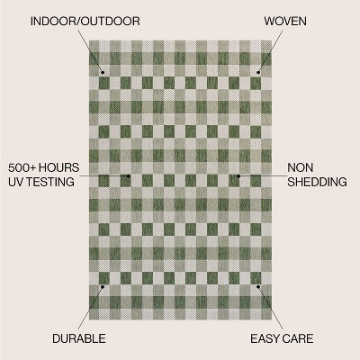 Darcy Green and Cream Geometric Synthetic Indoor/Outdoor Area Rug