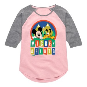 Girls' - Disney - Mickey And Pluto Shirt Tail Raglan Graphic T-shirt - 1 of 3