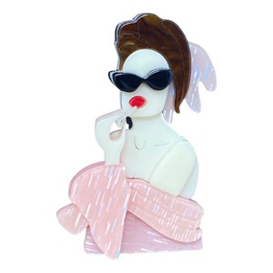 Wrapables Acrylic Fashion Brooch Pin for Sweaters, Coats, Scarves, and Bags, Pink Lipstick Lady - 1 of 4
