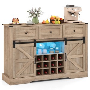 Tangkula Wine Bar Cabinet w/LED Lights & Doors Coffee Station w/ Adjustable Shelves Racks - 1 of 4
