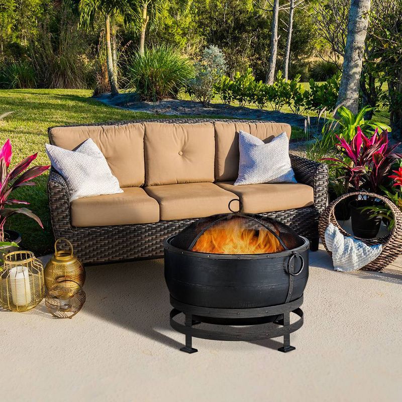 Endless Summer Round Wood Burning Outdoor Fire Pit with Kettle Design Brown, 4 of 5