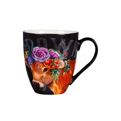 Evergreen Ceramic Cup O' Java, 17 OZ, Floral Cow