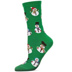 Memoi Women's Smiley Snowman Holiday Crew Socks - 1 of 3