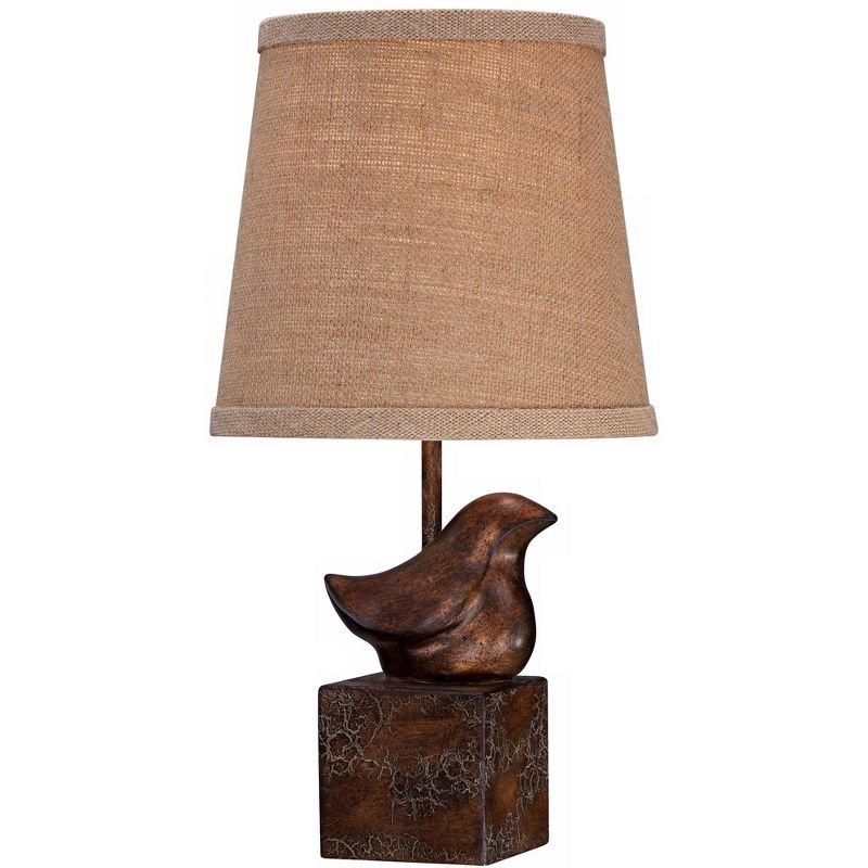 360 Lighting Rustic Farmhouse Accent Table Lamp 15 1/2" High Crackle Bronze Brown Natural Burlap Drum Shade for Bedroom House Bedside Nightstand Home, 1 of 7