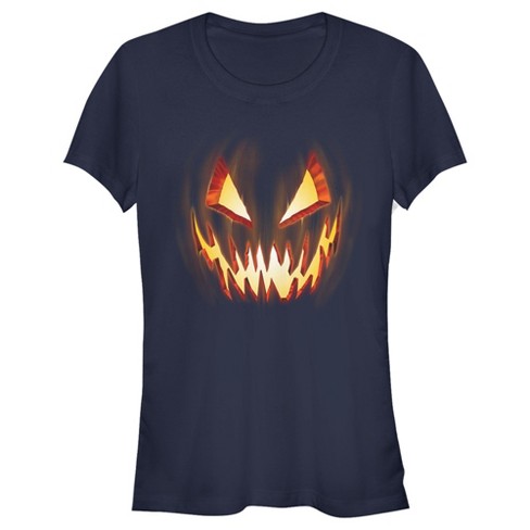 Juniors Womens Lost Gods Evil Pumpkin Face T-shirt - Navy Blue - Medium ...